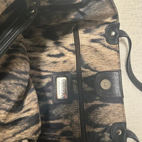 FURLA 100% Black Leather Tote Bag Pebbled Black - Picture 7 of 8